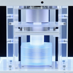 A Large, Clear Plastic Container Is Filled With A Blue Substance