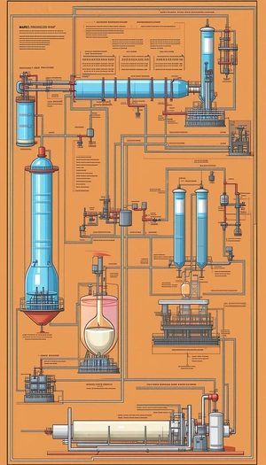 A Large, Detailed Drawing Of A Factory Is Displayed