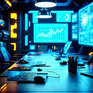 Futuristic Tech Startup Office With Large Desk