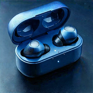 Wireless Earbuds With Streaming Content With Blue Case