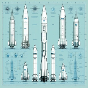 A Series Of Space Shuttles Are Displayed In A Blue And White Color Scheme