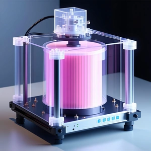 A Large, Clear Plastic Box Is Filled With A Pink Substance, Which Appears To Be A Liquid