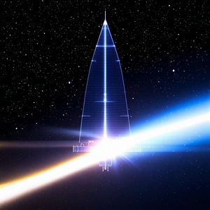 A Futuristic Spacecraft With A Long, Pointed Structure On Top Of It