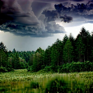 Nature Stock Photography: Storm Clouds Over (forest:1.16) Clearing With Lush Green