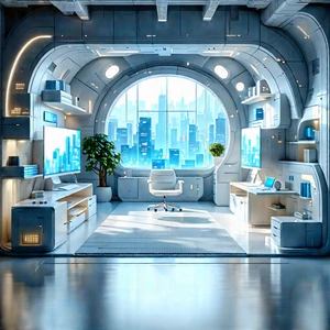 Futuristic Tech Startup Office With Futuristic Room,