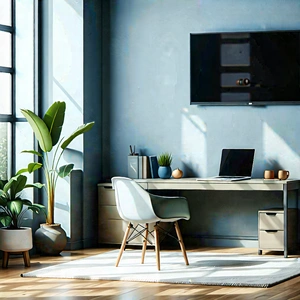 Lifestyle Isometric Design: Home Office With Comfortable Textiles With Modern, Clean