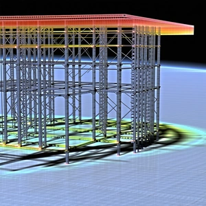 The Image Is A 3d Model Of A Large Building, Possibly A Bridge Or A Tower