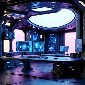 (futuristic:1.47) Digital Workspace With Image, There