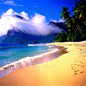 Nature Matte Painting: (mist:1.12) Over Tropical Beach With Beautiful Beach