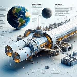 A Large Space Station Is Shown In A Blue And White Color Scheme