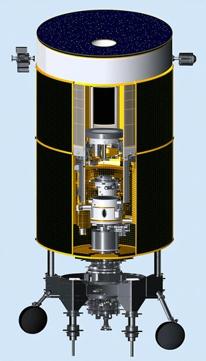 A Large Satellite Dish With A Yellow And Black Color Scheme