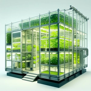A Large, Modern Greenhouse Filled With A Variety Of Plants