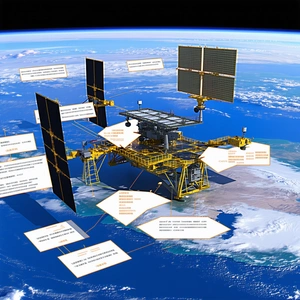 The Image Is A Diagram Of A Space Station, Showing Its Various Components And Their Functions