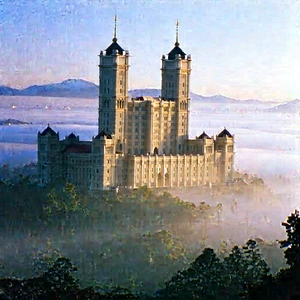 Urban Digital Art: Famous Building With Morning Mist With Large, Ornate