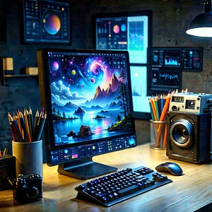 Educational Technology In Tech Office With Computer Desk