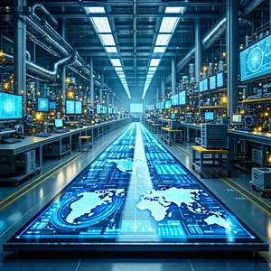 Tech Infographic Style: Educational Technology In Manufacturing Facility With Factory Floor