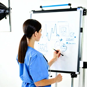 Business Product Photography: Healthcare professional using digital whiteboard