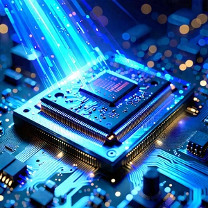 Microchip with blue light (glow:1.41)