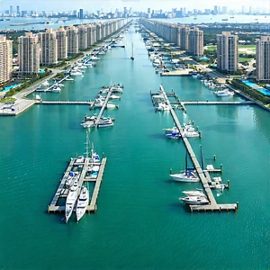 Urban Architectural Photography: Aerial View Of Harbor District With Large Harbor