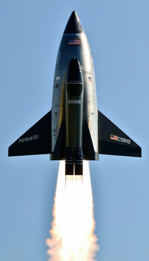 A Space Shuttle Flying Through The Sky, Leaving A Trail Of Smoke Behind It