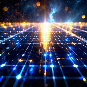 Solar Panel With Data Streams With Blue Yellow