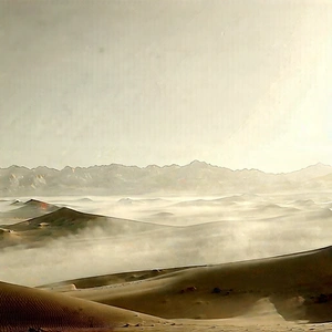 Nature Etching: Mist Over Desert With Vast Desert