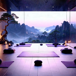 Lifestyle Matte Painting: Wellness Scene With Meditation Space With Large Room