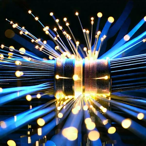 Close-up Of Fiber Optic Cables With Close-up Wire