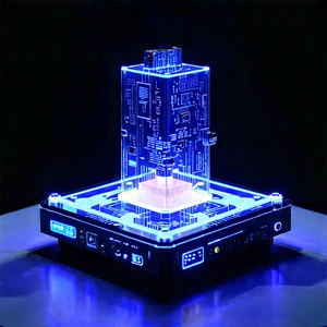 3d Printer With Data Streams With Blue Blue