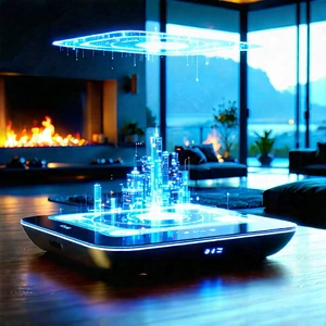 Smart Home Device With Holographic Display With Futuristic-looking Tablet