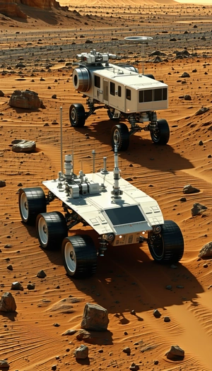 A Sandy Terrain With Two Vehicles, One Being A White Truck And The Other A White Car