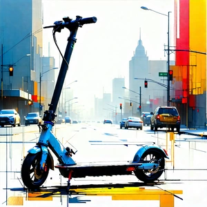 Urban Blueprint Style: City Electric Scooter In Arts District With Blue Scooter