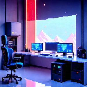 Futuristic Digital Workspace With Image, There