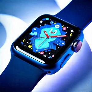 Smart Watch With Digital Artwork With Blue Apple