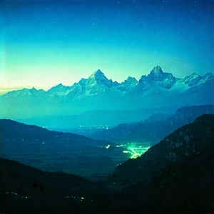 Nature Blueprint Style: Mountain Range During Night With Beautiful Mountain