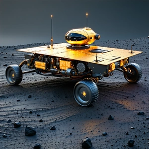 A Futuristic Vehicle Is Parked On A Rocky Surface