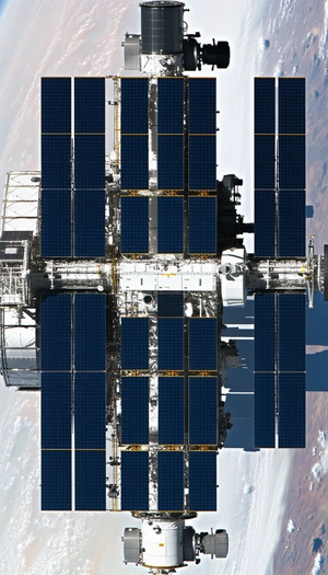 A Large Space Station Is Shown In The Image, With A View Of The Inside Of The Station