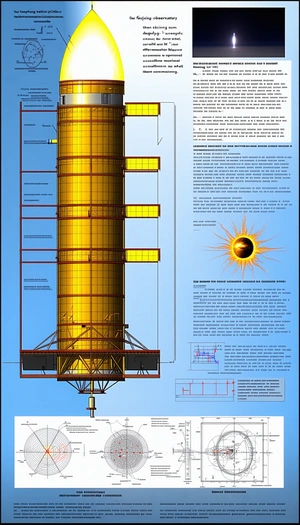 A Large, Yellow Tower Is Shown In A Blue And White Drawing