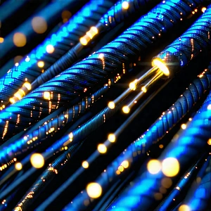Close-up Of Fiber Optic Cables With Close-up Blue