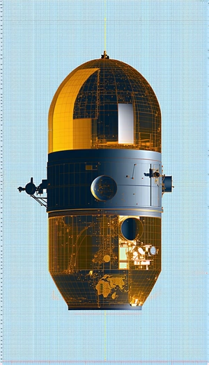 The Image Is A 3d Model Of A Spacecraft, Likely A Rocket Or A Satellite