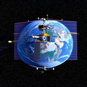 A Spacecraft Is Shown In The Image, With A Large Satellite Dish On The Bottom Of The Spacecraft