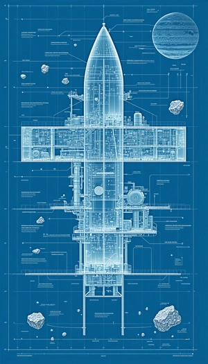 A Blue Drawing Of A Large Structure Is Displayed