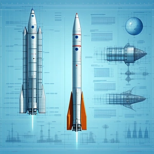 A Blue And Orange Rocket Is Shown In A Diagram, With A Smaller Rocket Next To It