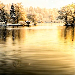 Nature Commercial Photography: Tranquil Pond Surrounded By Snow-covered Trees With Serene Lake