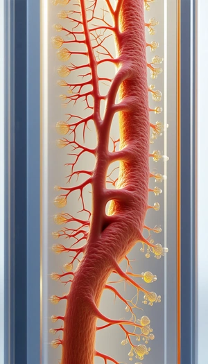 A Close-up Of A Blood Vessel, Likely A Vein, With A Red Hue