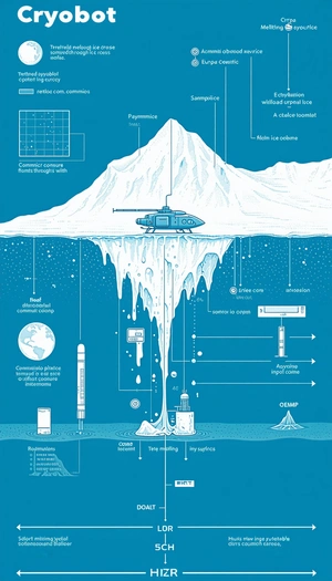 The Image Is A Blue And White Diagram That Shows A Helicopter Flying Over A Large Iceberg