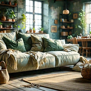 Lifestyle Blender Artwork: Cozy Living Room With Comfortable Textiles With Cozy Living