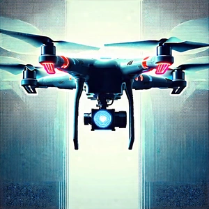 Tech Linocut Print: Drone With Holographic Display With Black Drone