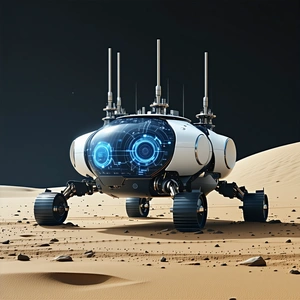 A Futuristic Vehicle Is Driving Across A Rocky Terrain