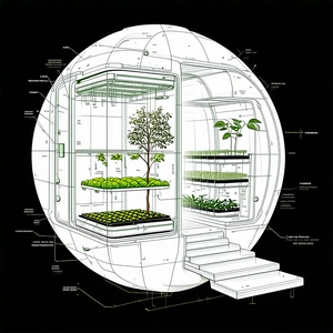 The Image Is A Drawing Of A Space Station, Which Is Designed To Grow Plants